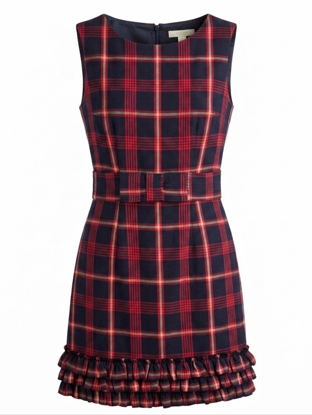 Fine Garments by Bell 100% Cotton Plaid Ruffle Dress Sz.6 Red Sleeveless Tartan